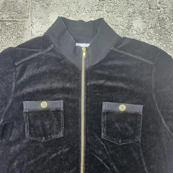 Vintage Hot Cotton Men Jacket Black Velvet Long Sleeve Velour Zip Up Size L - Picture 5 of 11